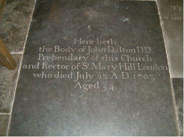10_07_tombjohndalton.jpg - The tombstone of John Dalton in the crypt of Worcester Cathedral (July 2007 Issue)
